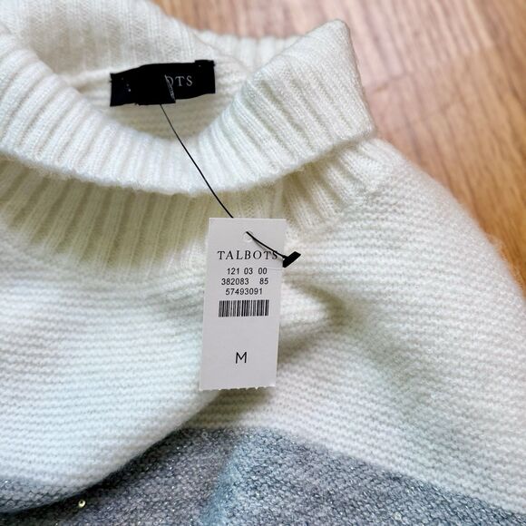 Talbots Women’s Wool Blend Turtleneck Long Sleeve Sweater Sequin Stripe Gray M - Picture 6 of 16